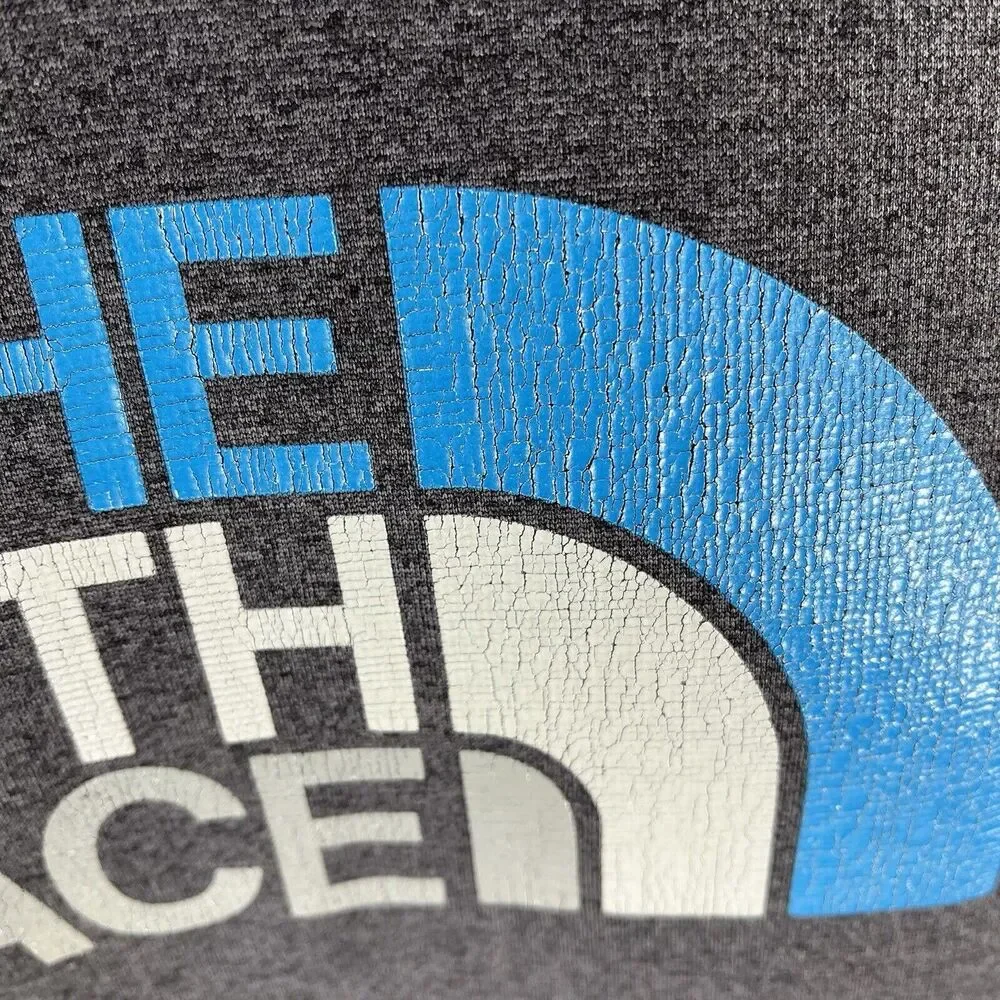 THE NORTH FACE HOODIE MENS LARGE DRAWSTRING HOODED SWEATSHIRT GRAY BLUE PULLOVER